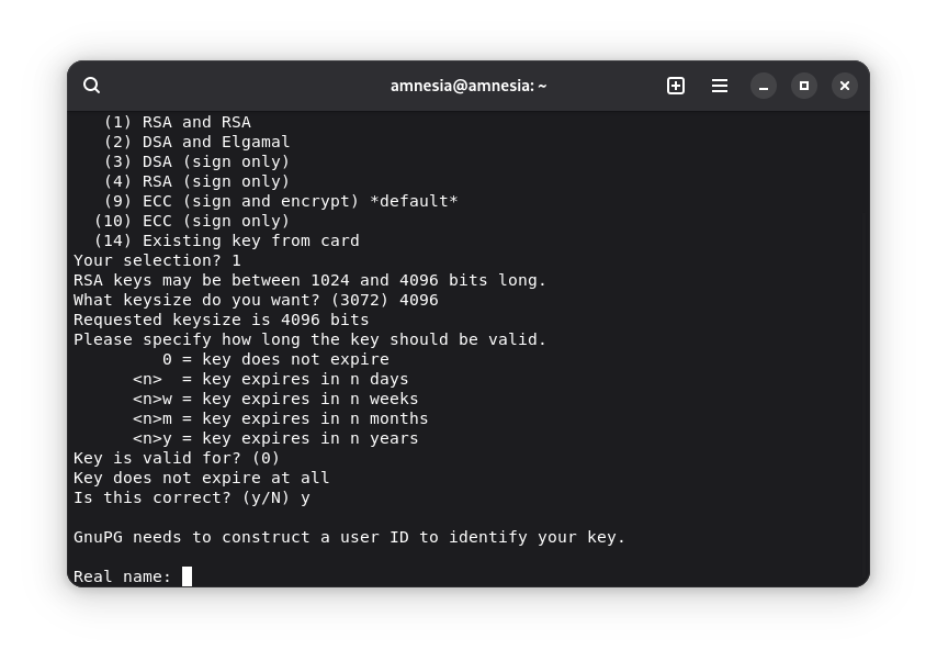GPG key options