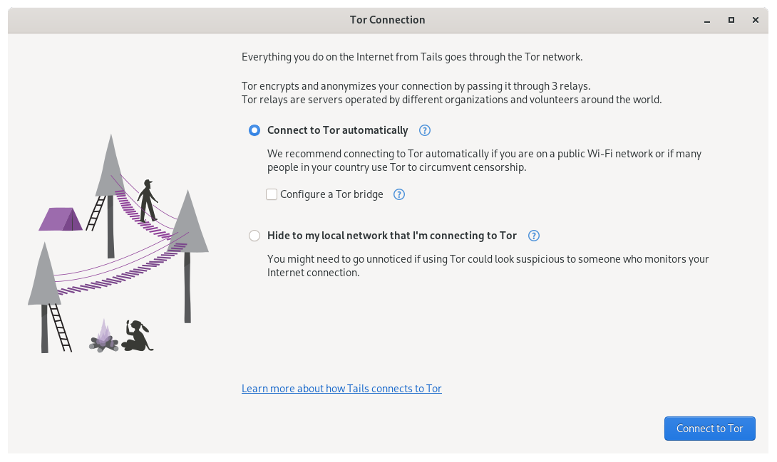 Tor Connection Assistant with default settings.