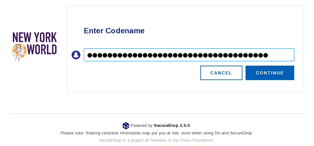 Example login page asking you to enter your secret codename.