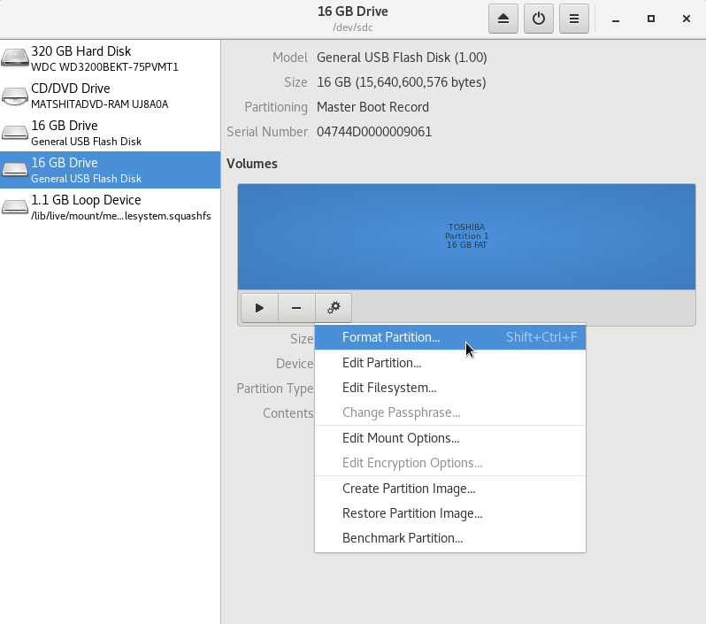 screenshot of the menu to create a new partition in the Disk Utility application