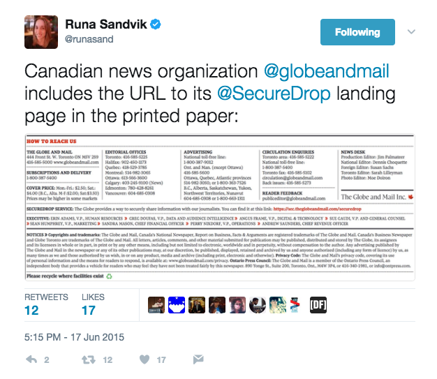 Globe and Mail Tweet